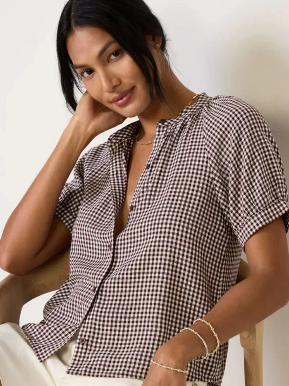 Evereve Cloth and Stone Gingham Raglan Blouse Medium - Picture 1 of 11